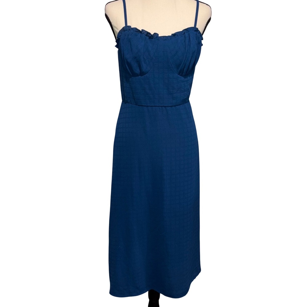 Ruffle Bustier Midi‎ Dress Summer Boho Women Size M Blue Lily Rose